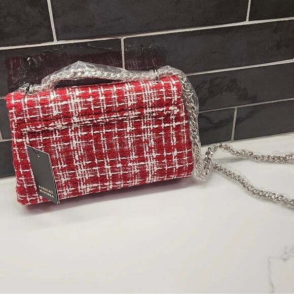 Baffled Mischka Boucle Red Checkered Tweed Shoulder Bag New - Picture 6 of 8